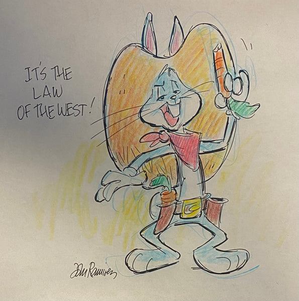 Cowboy Bugs Bunny I Original Drawing By Animator John Ramirez Framed