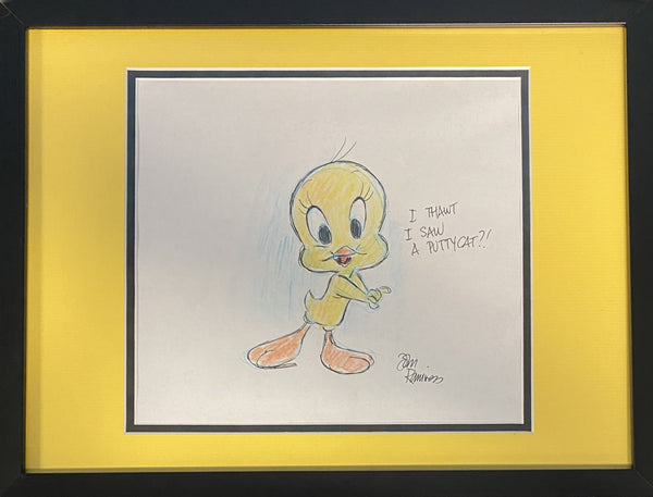 Tweety Bird I Original Drawing By Animator John Ramirez Framed