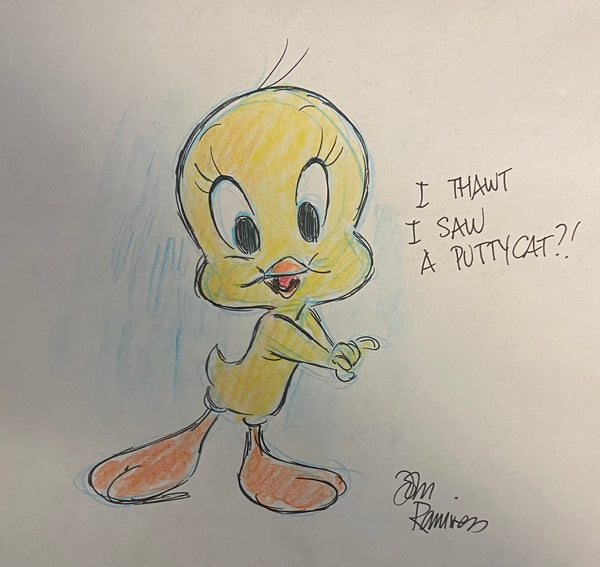 Tweety Bird I Original Drawing By Animator John Ramirez Framed