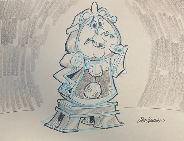 Cogsworth I Original Drawing By Animator John Ramirez Framed