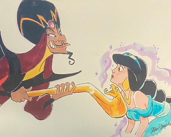 Jasmine and Jafar I Original Drawing By Animator John Ramirez Framed