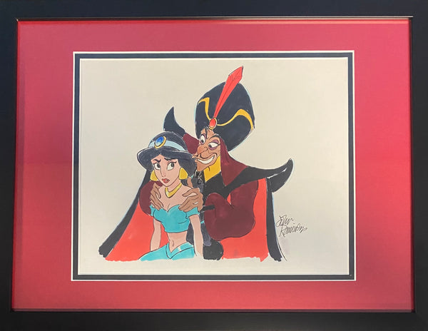 Jasmine and Jafar II Original Drawing By Animator John Ramirez Framed