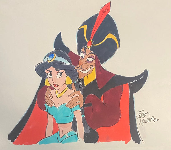 Jasmine and Jafar II Original Drawing By Animator John Ramirez Framed