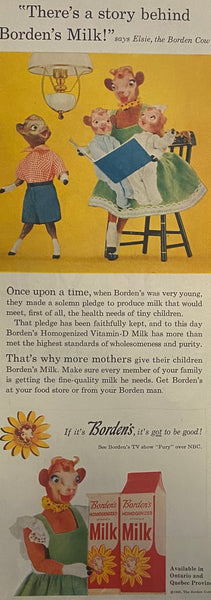 Vintage 1958 Borden's Milk Elsie The Cow Framed Magazine Ad 16x12