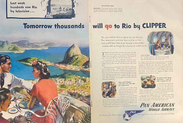 Vintage Late 1940s Pan American World Airways Travel Framed Full Page Magazine Ad 18 x 24