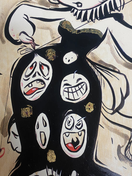 Making Faces Print on Wood by Miss Mindy 9x12 Gold Foil