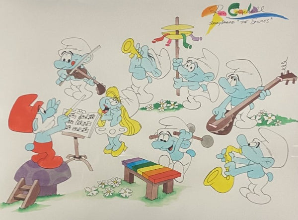 Smurf Orchestra - Original Drawing by Ron Campbell