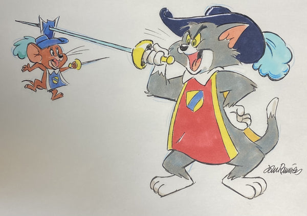 Tom and Jerry Three Musketeers Original Drawing By Animator John Ramirez Framed
