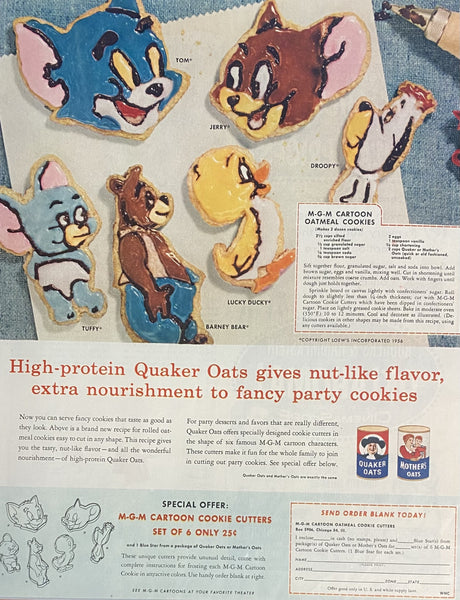 Vintage 1956 Tom and Jerry Quaker Oats Cookies Framed Magazine Ad MGM 16x12