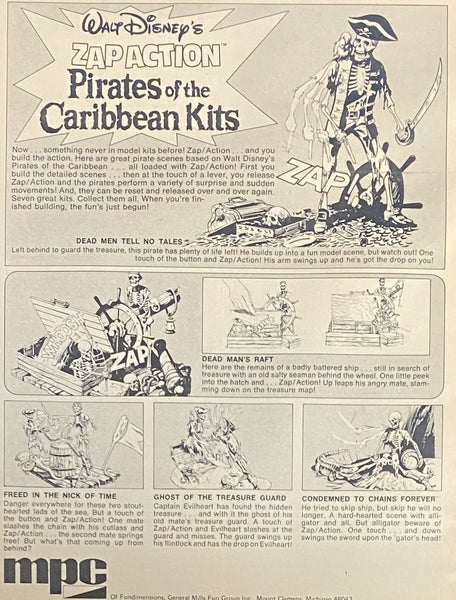 Vintage 1970s Zap Action Pirates of The Caribbean Kits Toy Disney Framed Ad 16x12