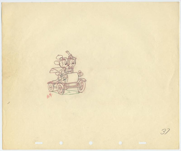 The Nifty Nineties Animation Drawing of Mickey and Minnie Mouse 1941 Framed
