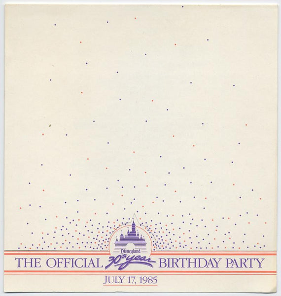 Disneyland 30th Year Birthday Party Program, 1985