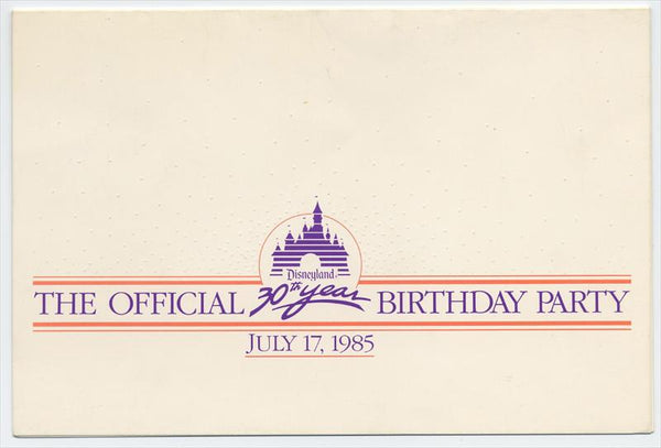Disneyland 30th Year Birthday Party Cast Member Invitation and Program, 1985