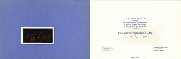 Disneyland + WDW New Main Street Electrical Parade Premiere Performance Invitations, 1977