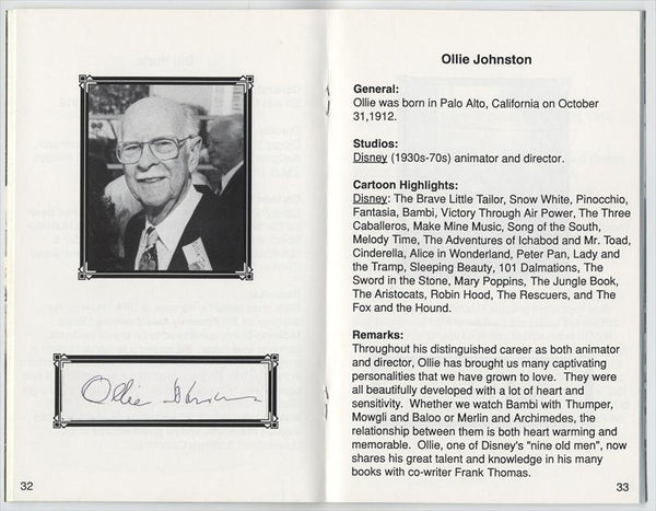 Tribute to Pioneers of Animation Program Book for Event w/ Signatures of 25 Legendary Artists 1994
